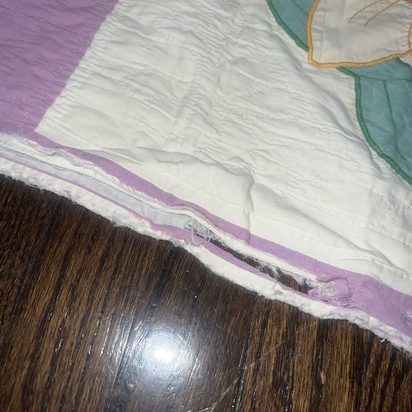Vtg Cutter QuiltsAppliqué Quilt Rip Flawed As Is Crafts Fabric Hand 92x85” - Picture 6 of 9